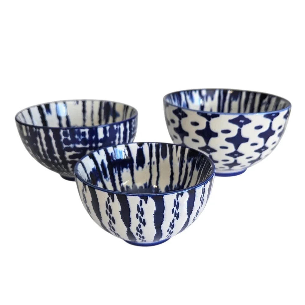 West Elm Indigo Tie Dye‎ Nesting Bowls Set of 3 Cobalt Blue & White Bowl Dish